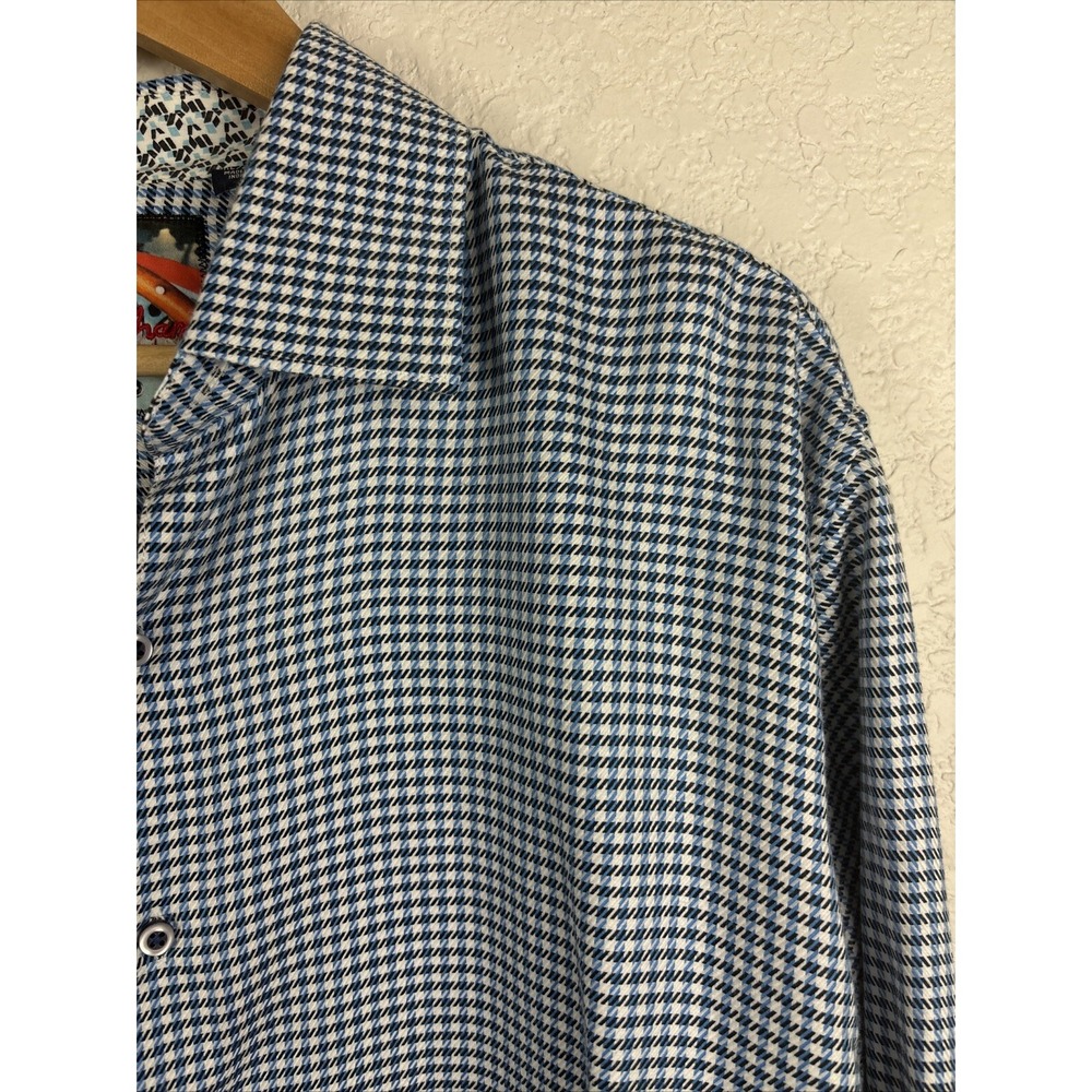 Robert Graham Men's Button Down Shirt Size 2X Blue White Houndstooth Casual